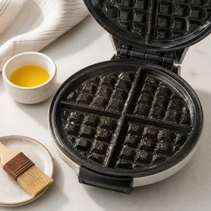 Vorgeheiztes Waffeleisen leicht mit Butter oder Öl bestrichen.
