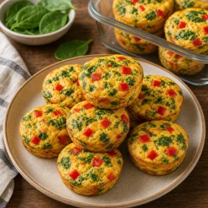 Fertige Eiermuffins auf einem Teller mit weiteren Muffins daneben