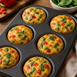 Goldbraune aufgegangene Eiermuffins in einer Muffinform