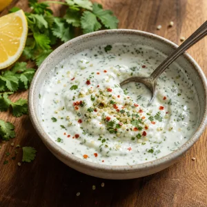 Creamy yogurt herb sauce with hemp seeds