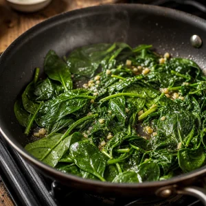 Spinach wilting in a hot skillet