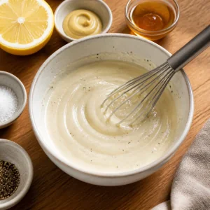 Molho cremoso de iogurte batido com limao e Dijon