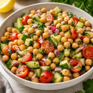 Tossed chickpea salad ready to serve