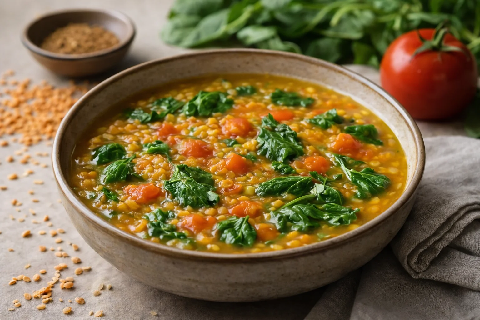 High-Protein Vegetarian Lentil and Spinach Soup