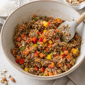 Chopped vegetables folded into nut mixture