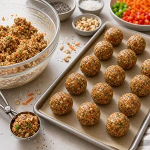 Energy bite balls on a parchment-lined tray