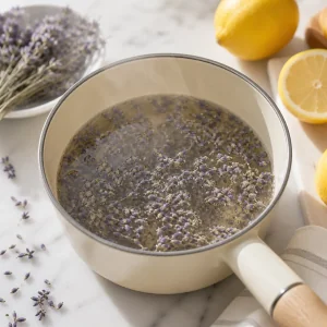 Dried lavender simmering in water