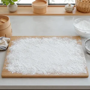 Plan de travail propre genereusement saupoudre de fecule de pomme de terre pour mochi
