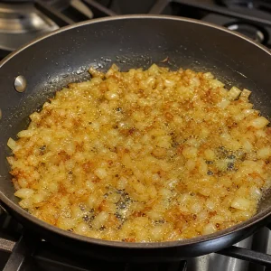 Cebola picada salteada na manteiga até dourar para pierogi