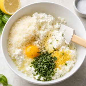 Ripieno di ricotta con scorza di limone, basilico e tuorlo