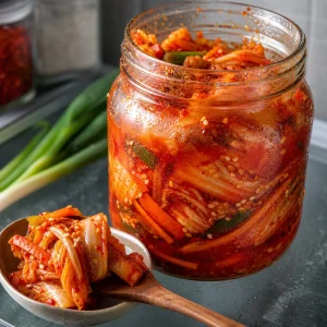 Выдержанный кимчи в банке и порция в ложке