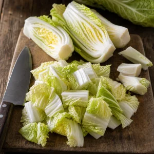 Четвертинки и кусочки пекинской капусты на доске