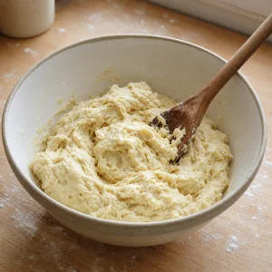 Shaggy roll dough in a mixing bowl