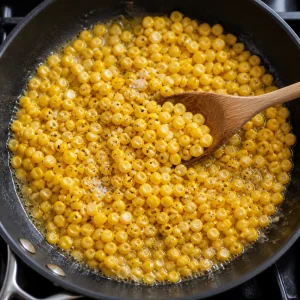 Corn stirred with salt and pepper in honey butter