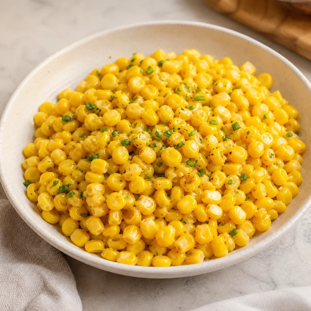 Finished honey butter corn in a serving bowl