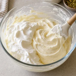 Nata montada incorporada a la crema de queso con miel