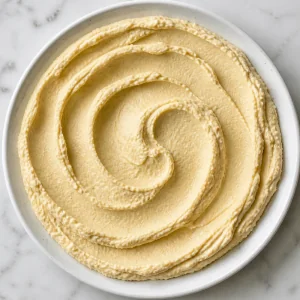 Hummus steso a onde su un piatto