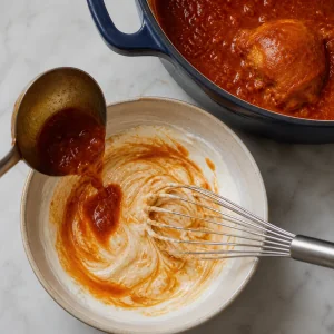 Sour cream mixture tempered with hot paprika sauce