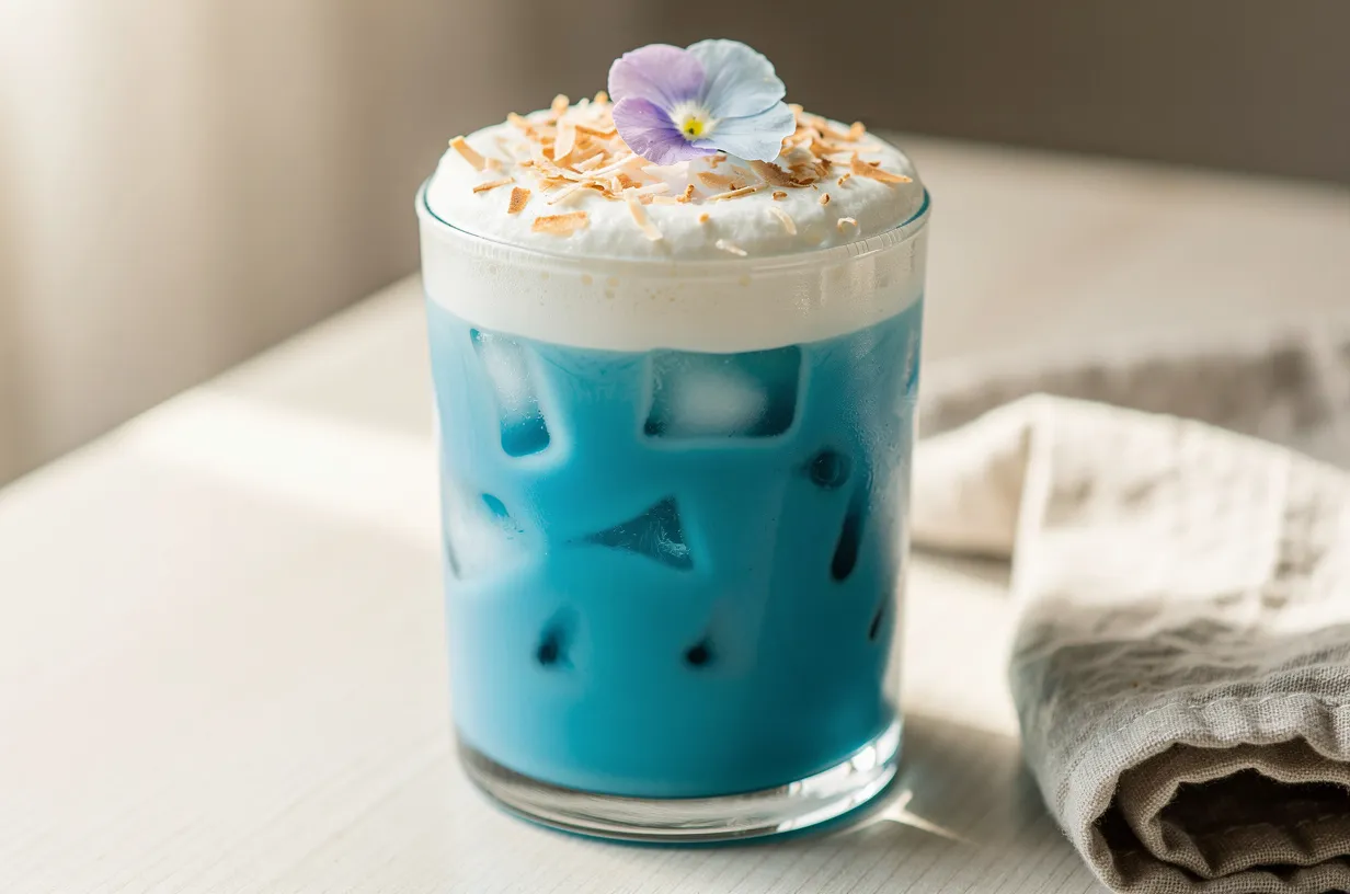 Iced Blue Spirulina Latte with Coconut Vanilla Foam