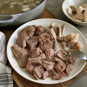 Pezzi di agnello cotti sfilacciati su un piatto