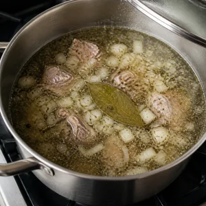 Brodo di agnello condito con cipolla, erbe e alloro