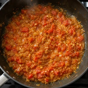 Tomato masala cooking with ginger and garlic