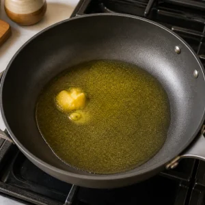 Ghee calentándose en una sartén amplia