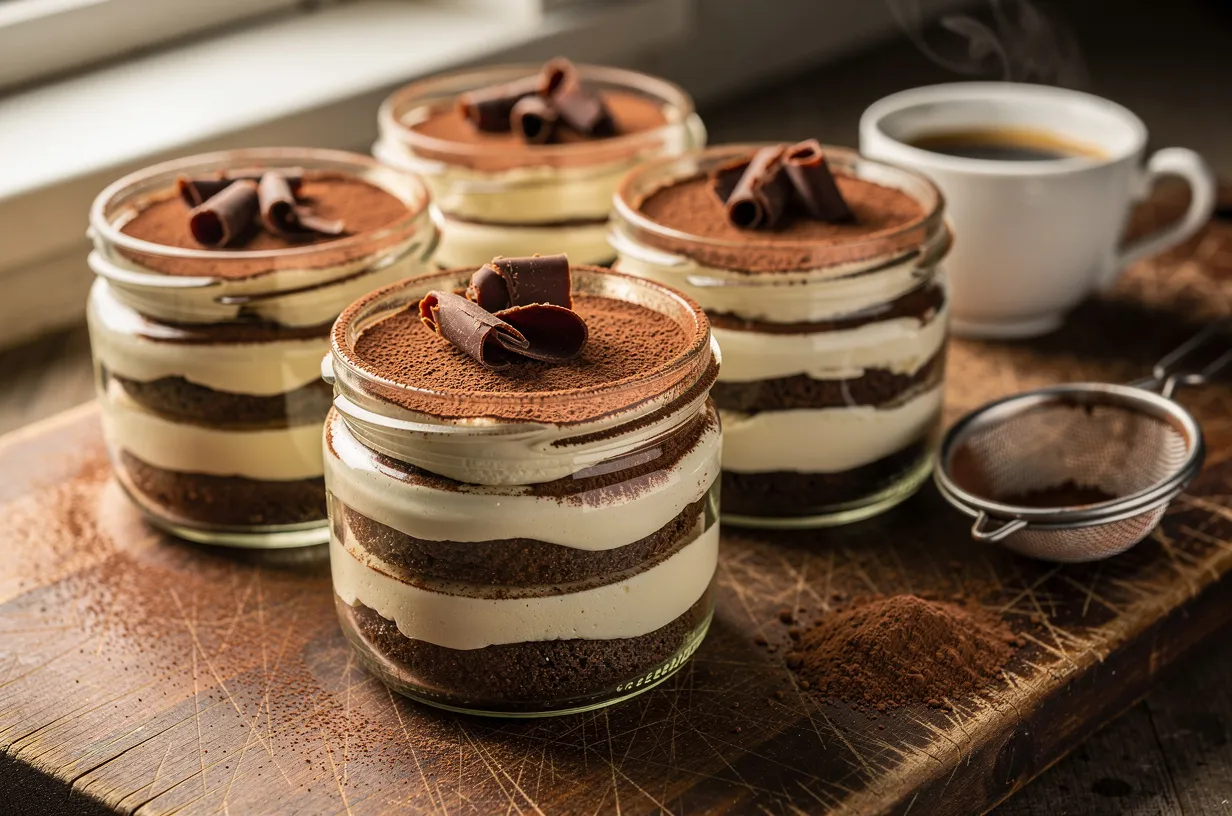 Vasetti di tiramisù individuali con crema mascarpone