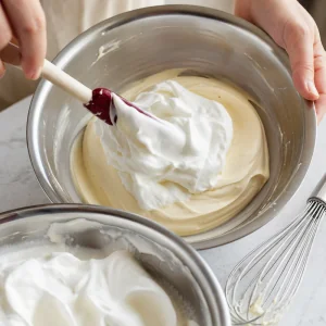 Panna montata incorporata al composto di mascarpone fino a renderlo leggero e uniforme