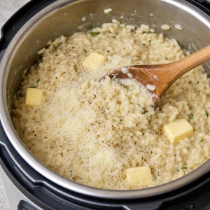Parmesan cheese and butter folded into creamy risotto with black pepper.