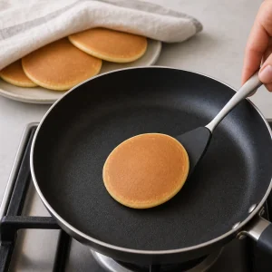 Placuszek dorayaki przewracany na patelni