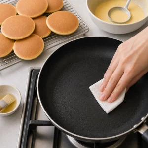 Patelnia wycierana między partiami dorayaki