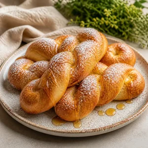Finished honey twists dusted with sugar