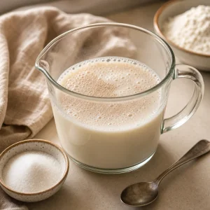 Foamy yeast blooming in warm milk