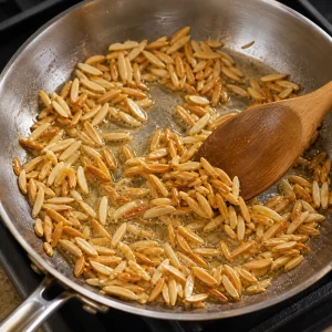 Slivered almonds toasting in butter