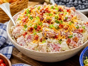 Loaded Bacon Ranch Potato Salad for a Crowd