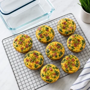Muffin keto alle uova finiti a raffreddare con contenitore
