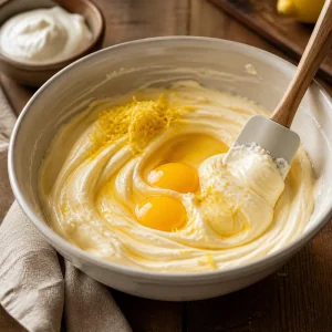 Ovos e raspas de limao misturados ao recheio cremoso