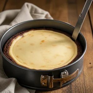Faca soltando a borda do brownie cheesecake resfriado