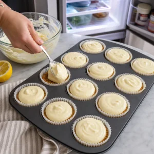 Relleno de limón y ricotta servido sobre bases de almendra enfriadas.