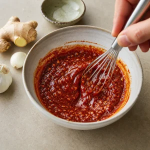 Lśniąca glazura z gochujang i sosu sojowego z czosnkiem i imbirem
