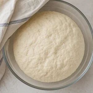 Pâte à hotteok levée dans un saladier couvert