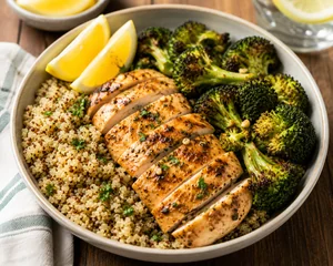 Lemon Garlic Chicken and Quinoa Bowls with Roasted Broccoli