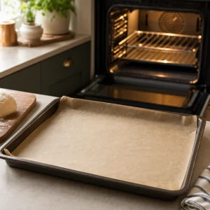 Parchment-lined baking sheet ready for assembling the pie