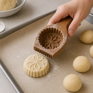 Geformter Maamoul-Keks aus einem Holzmodel gelöst