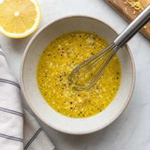 Melted lemon butter mixed with garlic and lemon zest