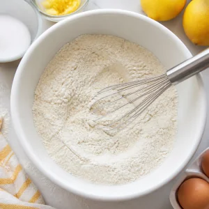 Flour mixture being whisked in a bowl