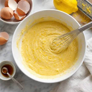 Smooth lemon cupcake batter with zest and vanilla