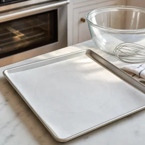 Parchment circle prepared on a sheet pan