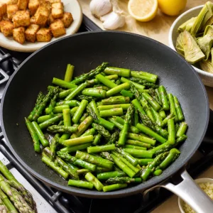 Bright green asparagus sauteed until tender crisp